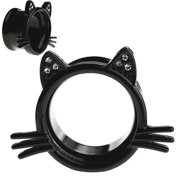 Plug tunel Kot cyrkonie kotek uszka czarny 14mm