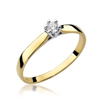 Klasyczny pierścionek zaręczynowy Brylant Diament 0,10 ct złoto pr. 585