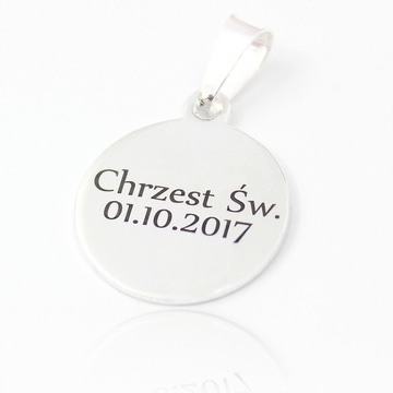 Medalik Aniołek Srebro 925 Grawer Komunia Chrzest