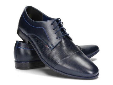 Półbuty Męskie Buty Wizytowe Granatowe Skóra Naturalna 323/4 Rozmiar 38