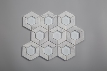 Мозаика из мрамора Bianco Carrara + Хрустальное стекло