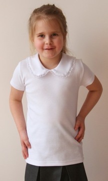 БЕЛАЯ БЛУЗКА, КОРОТКИЙ ПРЯМОЙ РУКАВ, РАЗМЕР. 152