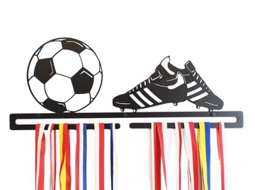 Duży metalowy wieszak na medale PIŁKA NOŻNA PIŁKARZ FOOTBALL MUNDIAL biały