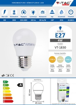LED ЛАМПОЧКА G45 E27 4Вт 320лм теплый нейтральный шар