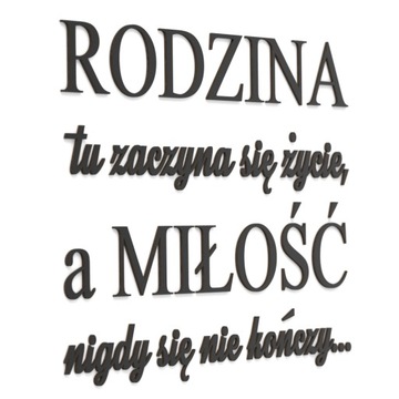 3D Napis na ścianę - Rodzina tu zaczyna się życie.