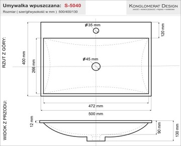 Умывальник встраиваемый Slim Plus 50x40 Coating Small