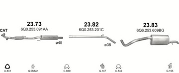 Tłumik początkowy+łącznik Skoda Fabia II,VW Polo ,Seat Ibiza poj.1,2