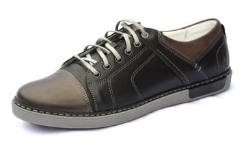 Buty skórzane trampki skórzane czarne casual 137C