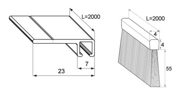 Уплотнитель дверной щетки PROFIX H=55мм L=2м