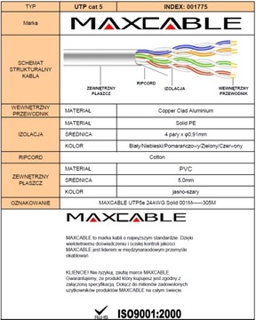 MAXCABLE U/UTP Cat 5e, витая пара, 305 м.