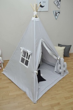 Zestaw Namiot TIPI, Mata, 3 Poduszki, Pomponik