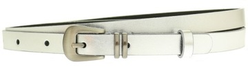 WĄSKI SKÓRZANY pasek damski 1,5 cm skóra SREBRNY