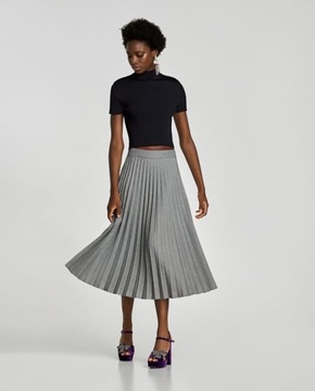 PLISOWANA SPÓDNICA W KRATĘ ZARA SZARA NOWA 34/XS