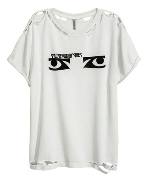 H&M koszulka t-shirt z dziurami dziury S 36/38