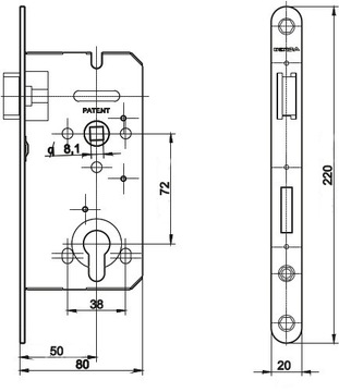 Замок Gerda ZW100 72/50 Золото оцинкованный со вставкой