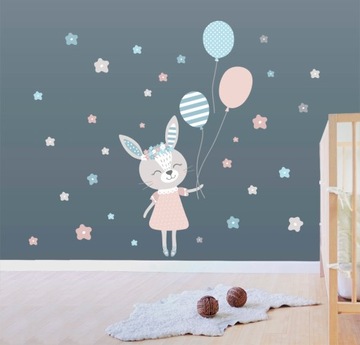 Наклейки на стену RABBIT BALLOONS, пастельные цветы