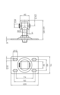 ZAWIAS REGULOWANY M20 Z PŁYTKĄ 120x75x4 DO BRAMY