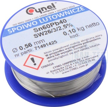 Cyna 0,56 mm 100g spoiwo LC60 - FSW26 Sn60Pb40