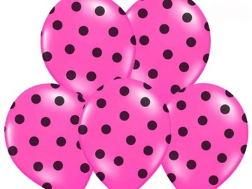 Balony Urodziny,Roczek 30cm fuksja w czarne kropki