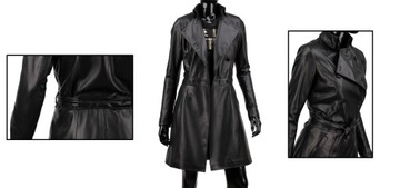 Dvojradový čierny Dámsky kožený kabát zviazaný v páse DORJAN WIA450 3XL