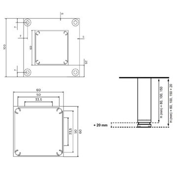 NÓŻKA MEBLOWA DO ŁÓŻKA ALUMINIOWA 60x60x150 BIAŁY