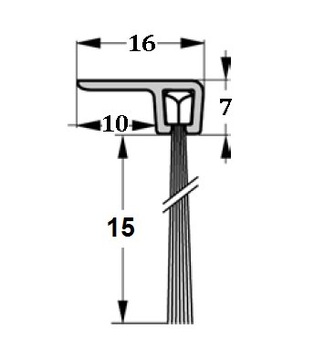 Щетка уплотнительная для дверей и ворот Н-15мм 1м