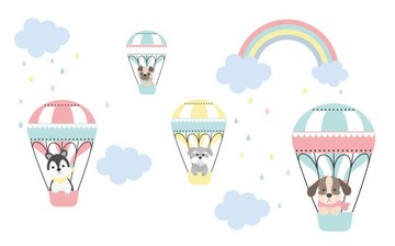 Naklejka ścienna BALONY zwierzaki chmurki XXXL