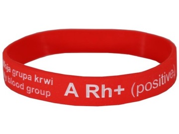 BRANSOLETKA OPASKA Z GRUPĄ KRWI A Rh + (dodatni) 18cm CZERWONA GRUPA KRWI