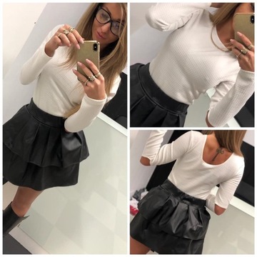 NIESAMOWITA SPODNICZKA FALBANA Z EKO-SKORY xs/S