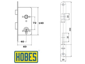 HOBES Замок врезной для дверей 72/40, вставка К105