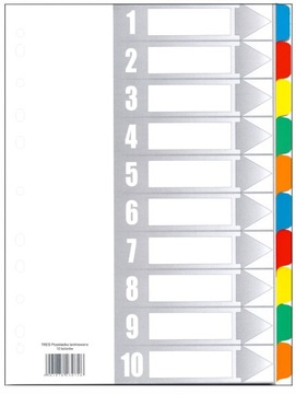 Przekładki kartonowe zakładki laminowane do segregatora A4 1 do 10 kolorowe