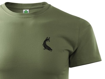 PODKOSZULKA NA RYBY T-SHIRT KHAKI NADRUK SZCZUPAK