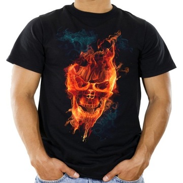 Koszulka z płonącą czaszką t-shirt skull -xl- hq
