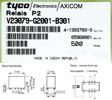 [2шт] реле 250VAC 5A катушка 5V V23079 AXICOM