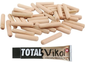 KOŁKI DREWNIANE MEBLOWE 6x35 6mm 6 KOŁEK + KLEJ DO DREWNA TOTAL VIKOL (100)