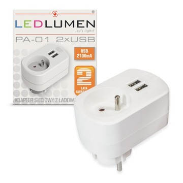 Сетевой адаптер с зарядным устройством, 2 разъема USB