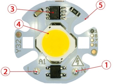 COB LED 10Вт 960лм БЕЛЫЙ 32мм прямой на 230В