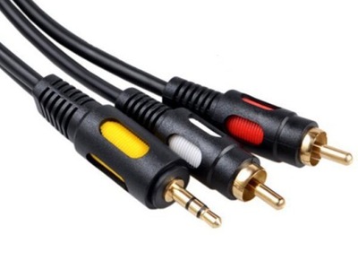 Kabel przewód JACK 3,5 - 2x RCA cinch GOLD 3m
