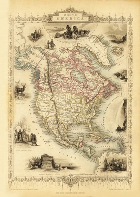 AMERYKA USA KANADA MEKSYK mapa ilustrowana 1851 r.