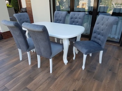 BIAŁY STYLOWY ZESTAW STÓŁ 160/90/240cm + 6 KRZESEŁ