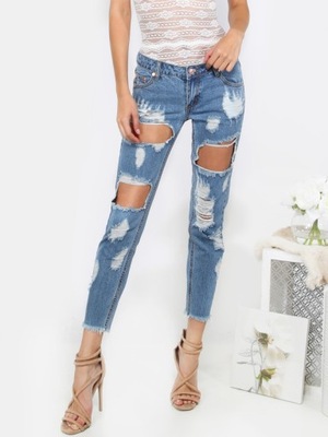 Spodnie jeansy destroyed vintage z dziurami