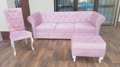 Sofa Kanapa pikowana Chesterfield z pufą