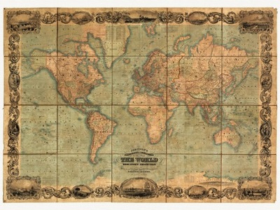 Mapa Świata JOHNSON 1847 płótno