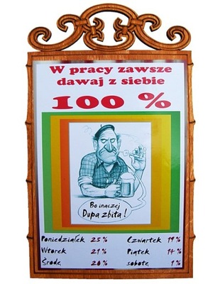 tabliczka W PRACY ZAWSZE DAWAJ Z SIEBIE 100%