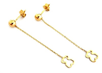 ZŁOTE KOLCZYKI MISIE TEDDY BEAR 585 WISZĄCE 14 K