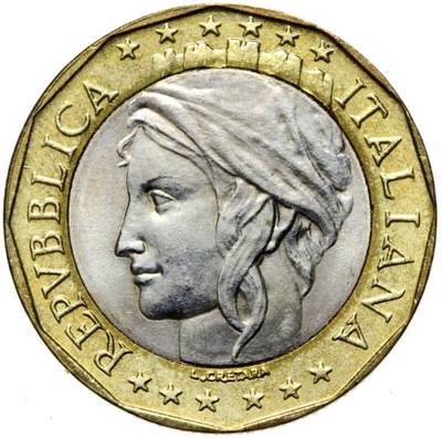 Włochy - 1000 Lir 1997 - Z BŁĘDEM W MAPIE BIMETAL