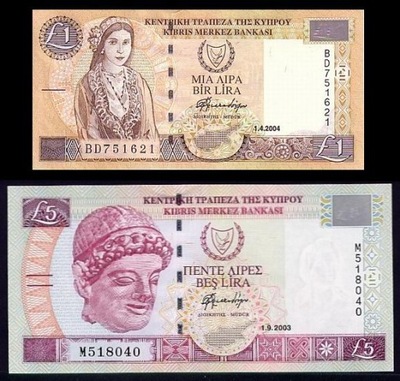 CYPR ZESTAW 1 + 5 Pounds 2003-2004 P-60d-61b UNC