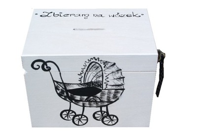 Drewniana Skarbonka na kluczyk Zbieram na wózek
