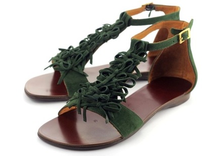 ANNA POLLEN _ CHIE MIHARA sandały skórzane, zielone zamszowe, autorskie