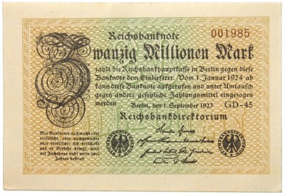 Niemcy BANKNOT - 20 Milionów Marek 1923 - 1.9.1923